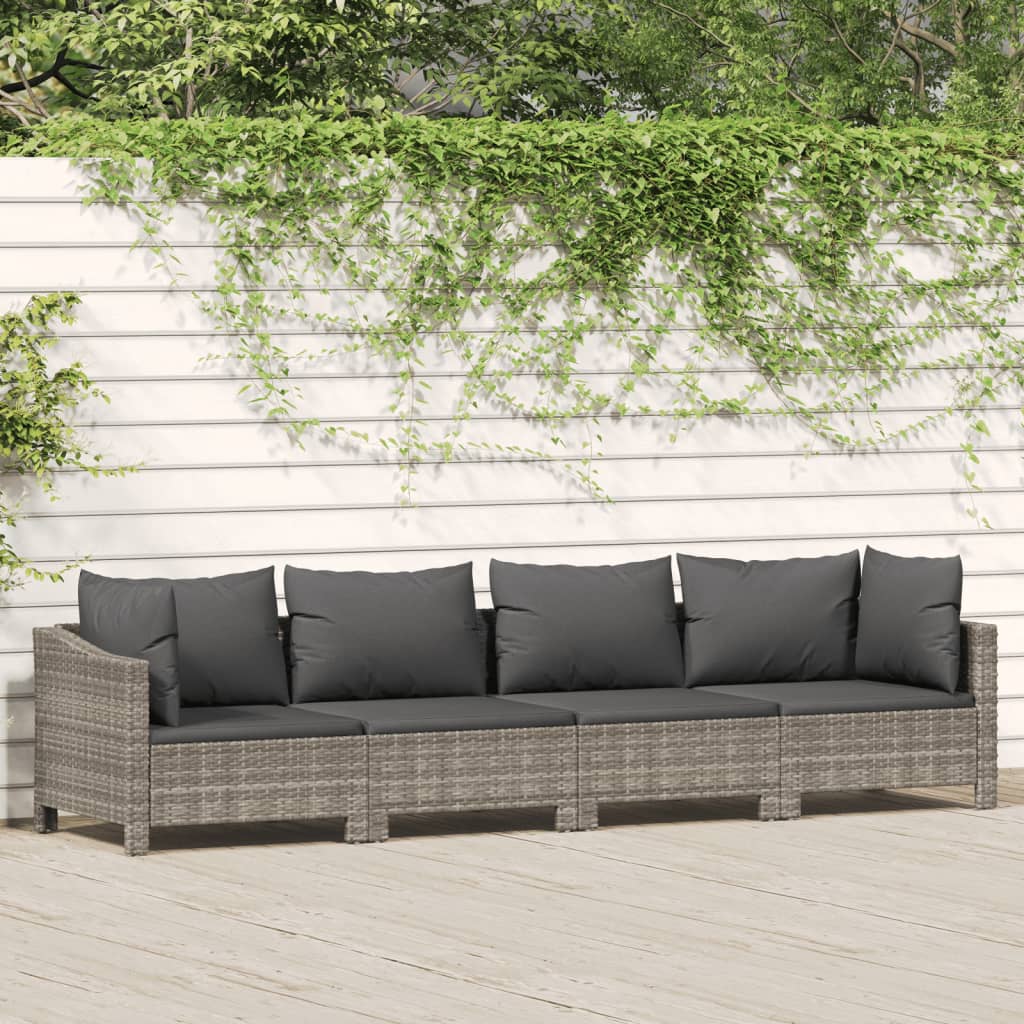 vidaXL 4 Piece Patio Lounge Set with Cushions Gray Poly Rattan VidaXL