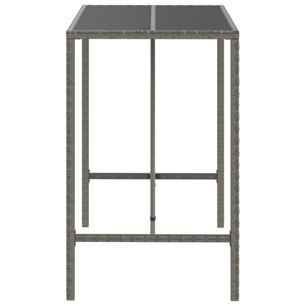 NNEVL Bar Table with Glass Top Grey 110x70x110 cm Poly Rattan-3