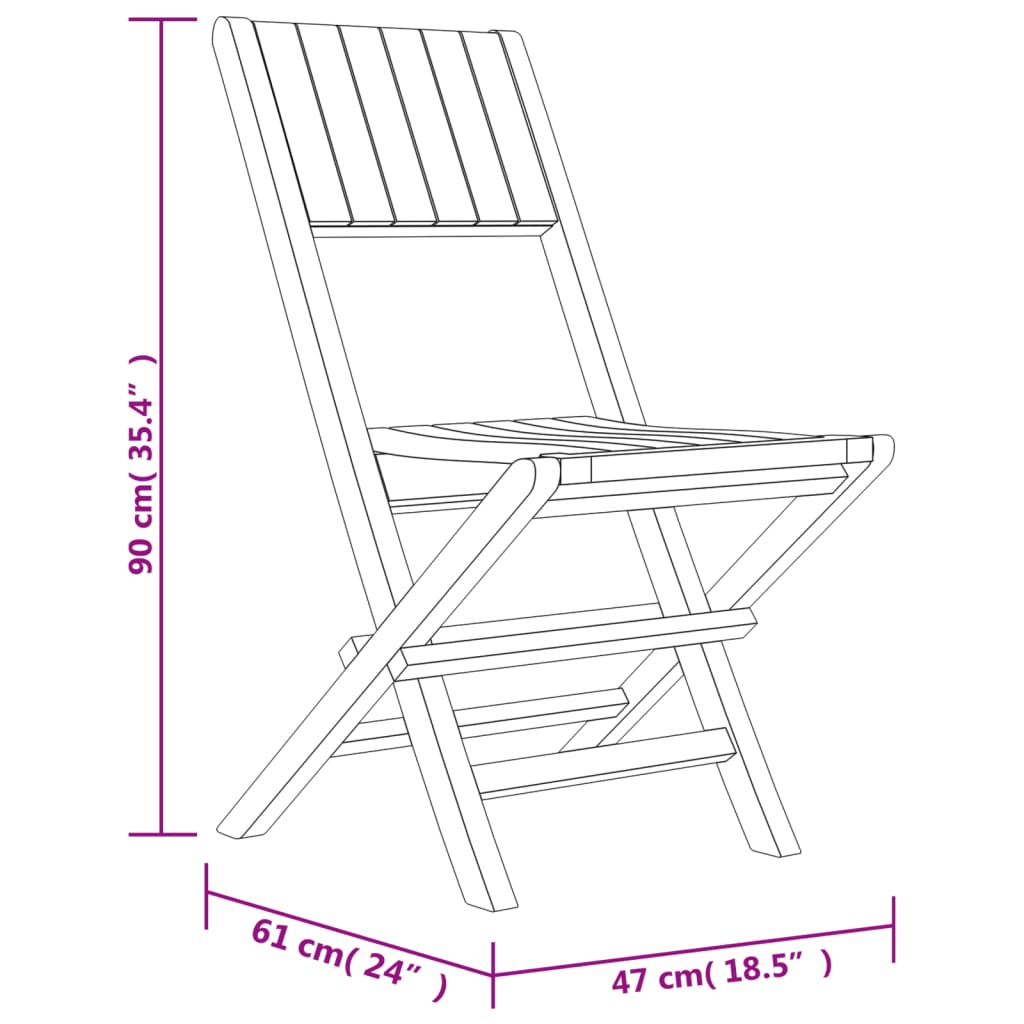 vidaXL Folding Patio Chairs 4 pcs 18.5"x24"x35.4" Solid Wood Teak VidaXL