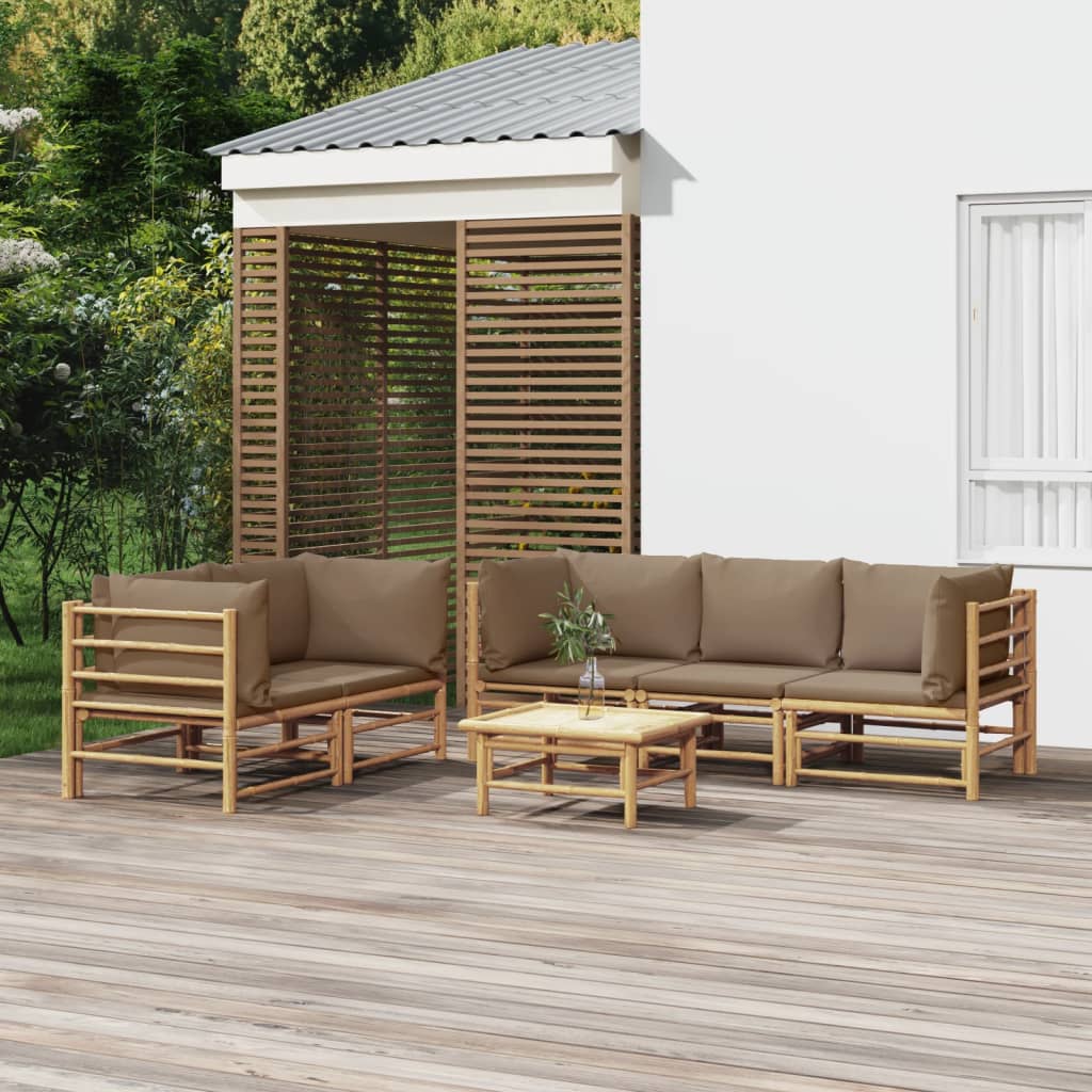 vidaXL 6 Piece Patio Lounge Set with Taupe Cushions Bamboo VidaXL