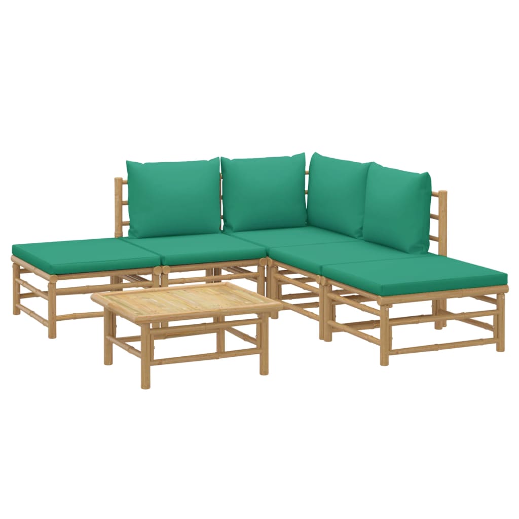 vidaXL 6 Piece Patio Lounge Set with Green Cushions Bamboo VidaXL