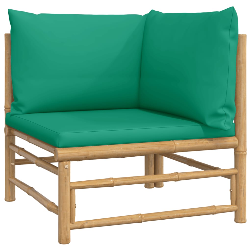 vidaXL 6 Piece Patio Lounge Set with Green Cushions Bamboo VidaXL