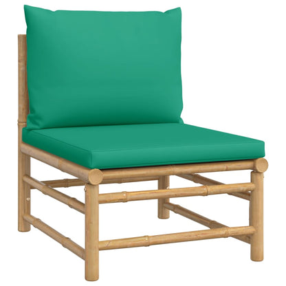 vidaXL 6 Piece Patio Lounge Set with Green Cushions Bamboo VidaXL