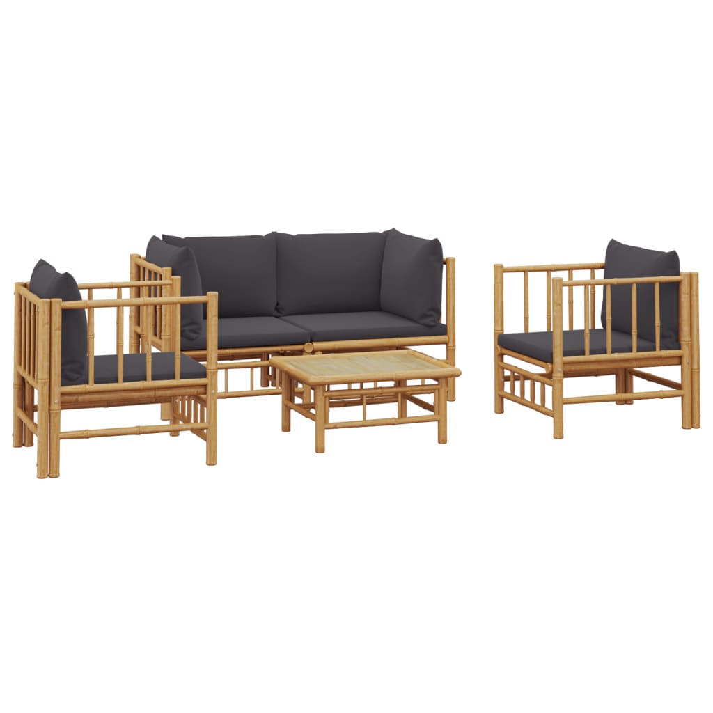 vidaXL 5 Piece Patio Lounge Set with Dark Gray Cushions Bamboo VidaXL