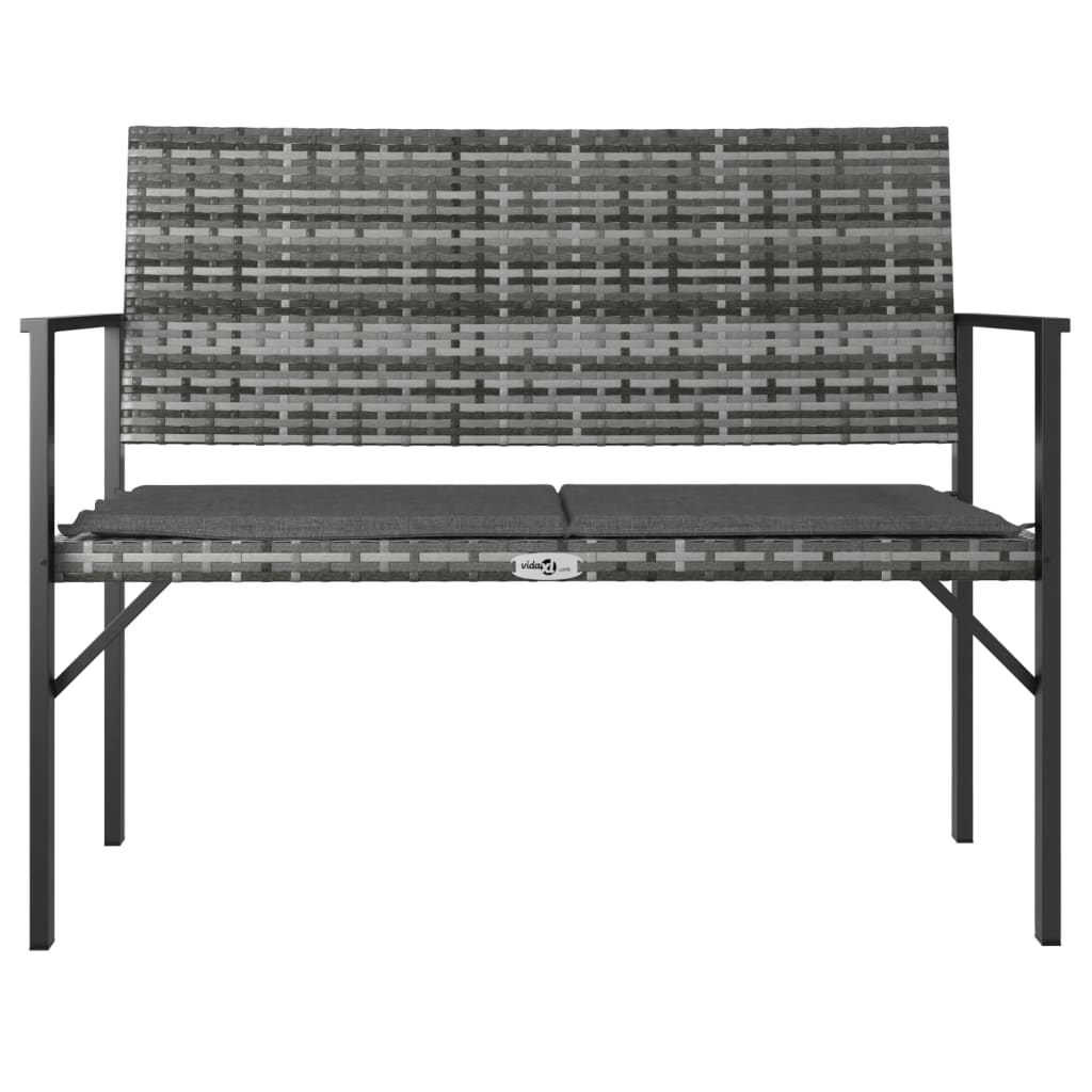 vidaXL 2-Seater Patio Bench with Cushion Gray Poly Rattan VidaXL