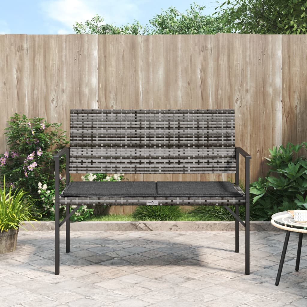 vidaXL 2-Seater Patio Bench with Cushion Gray Poly Rattan VidaXL
