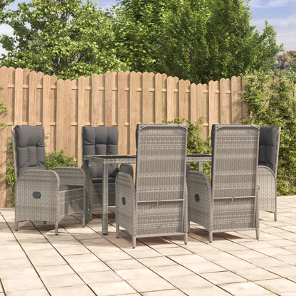 vidaXL 7 Piece Patio Dining Set with Cushions Gray Poly Rattan VidaXL