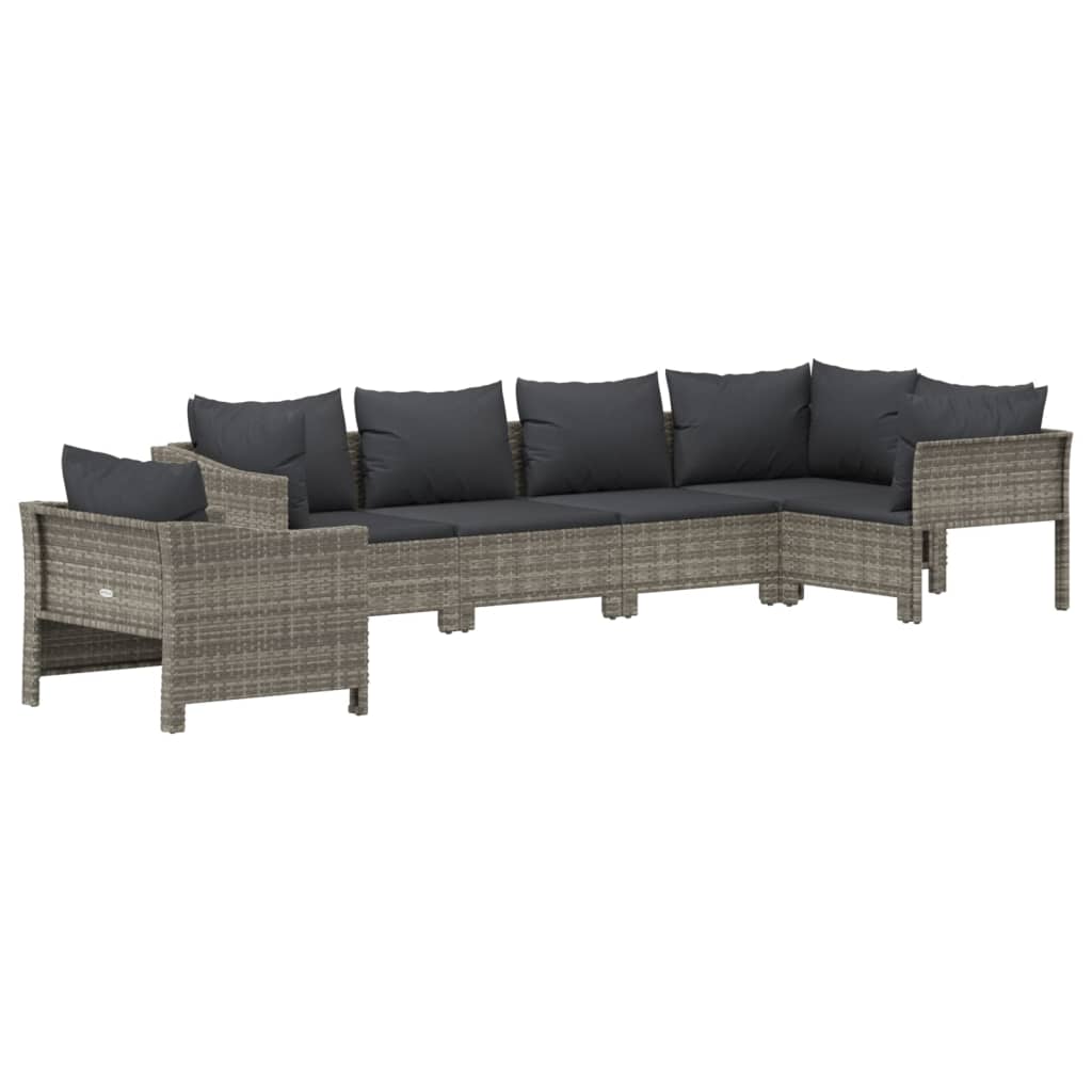 vidaXL 6 Piece Patio Lounge Set with Cushions Gray Poly Rattan VidaXL