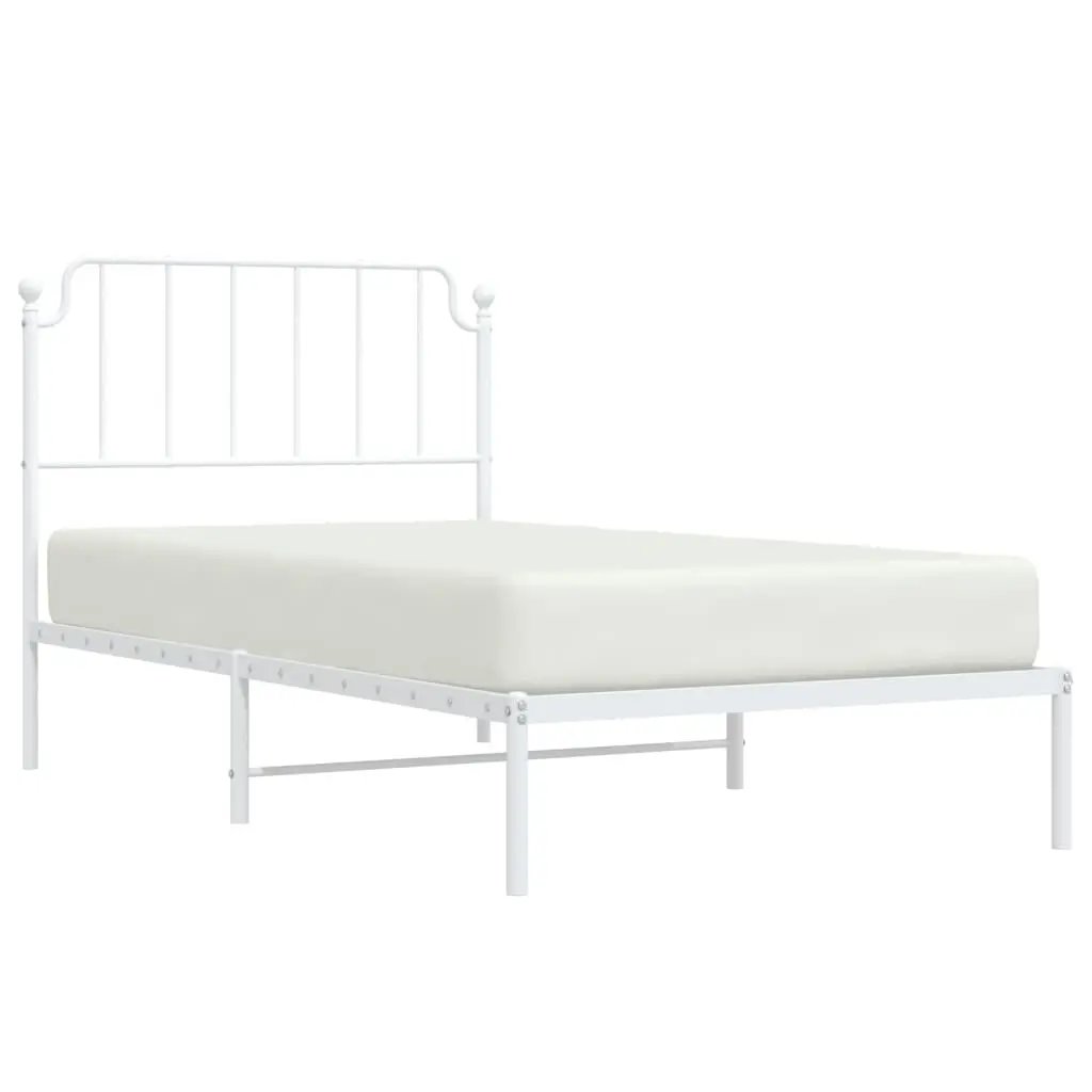 vidaXL Metal Bed Frame with Headboard White 39.4"x74.8" Twin VidaXL