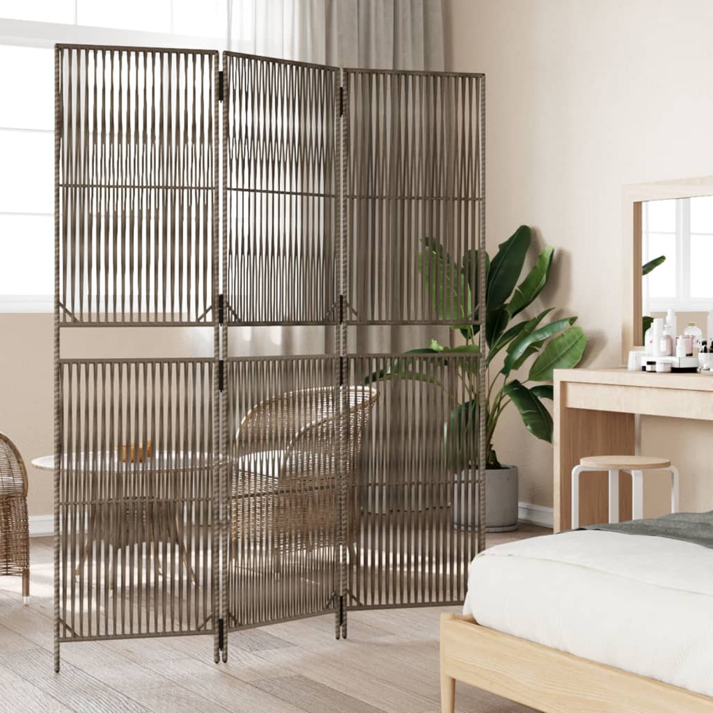 vidaXL Room Divider 3 Panels Gray Poly Rattan VidaXL