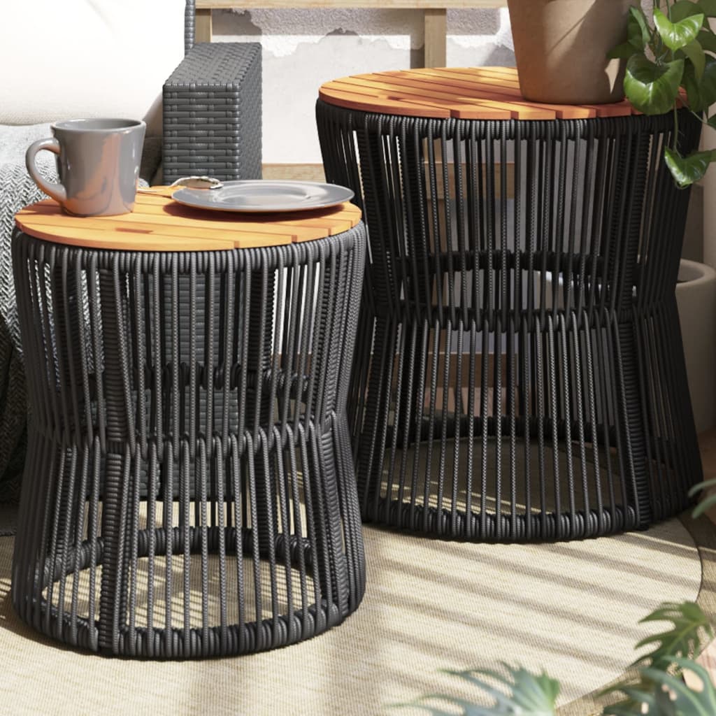vidaXL Patio Side Tables 2 pcs with Wooden Top Black Poly Rattan VidaXL