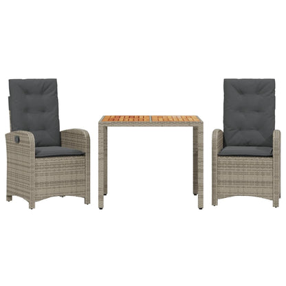 vidaXL 3 Piece Patio Dining Set with Cushions Gray Poly Rattan VidaXL