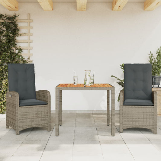 vidaXL 3 Piece Patio Dining Set with Cushions Gray Poly Rattan VidaXL