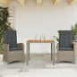 vidaXL 3 Piece Patio Dining Set with Cushions Gray Poly Rattan VidaXL