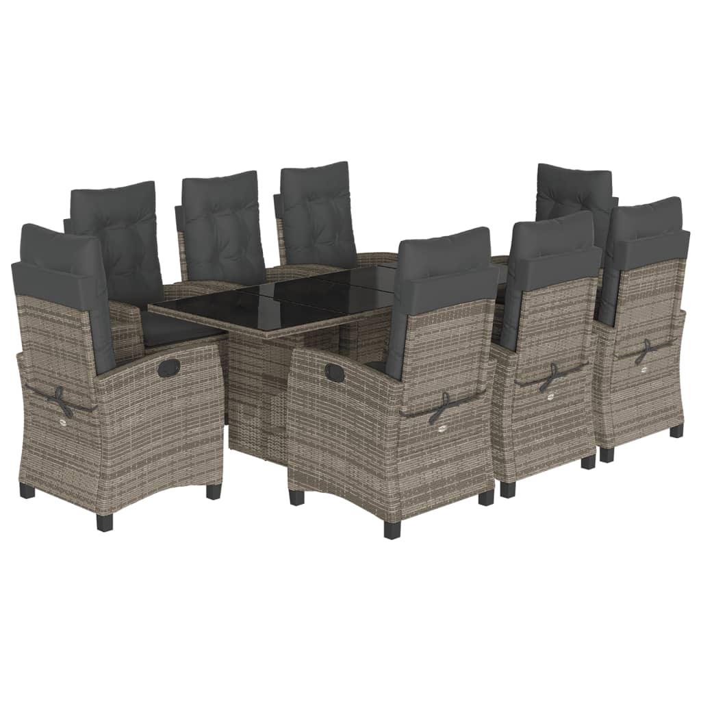vidaXL 9 Piece Patio Dining Set with Cushions Gray Poly Rattan VidaXL