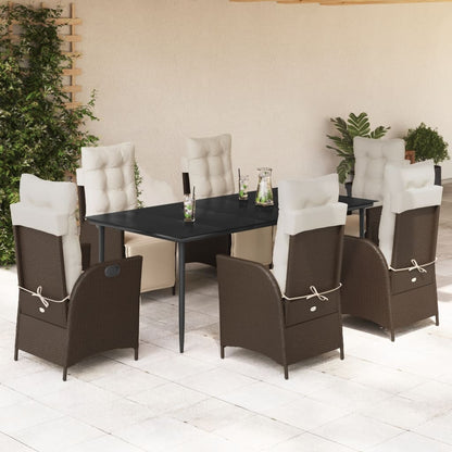 vidaXL 7 Piece Patio Dining Set with Cushions Brown Poly Rattan VidaXL