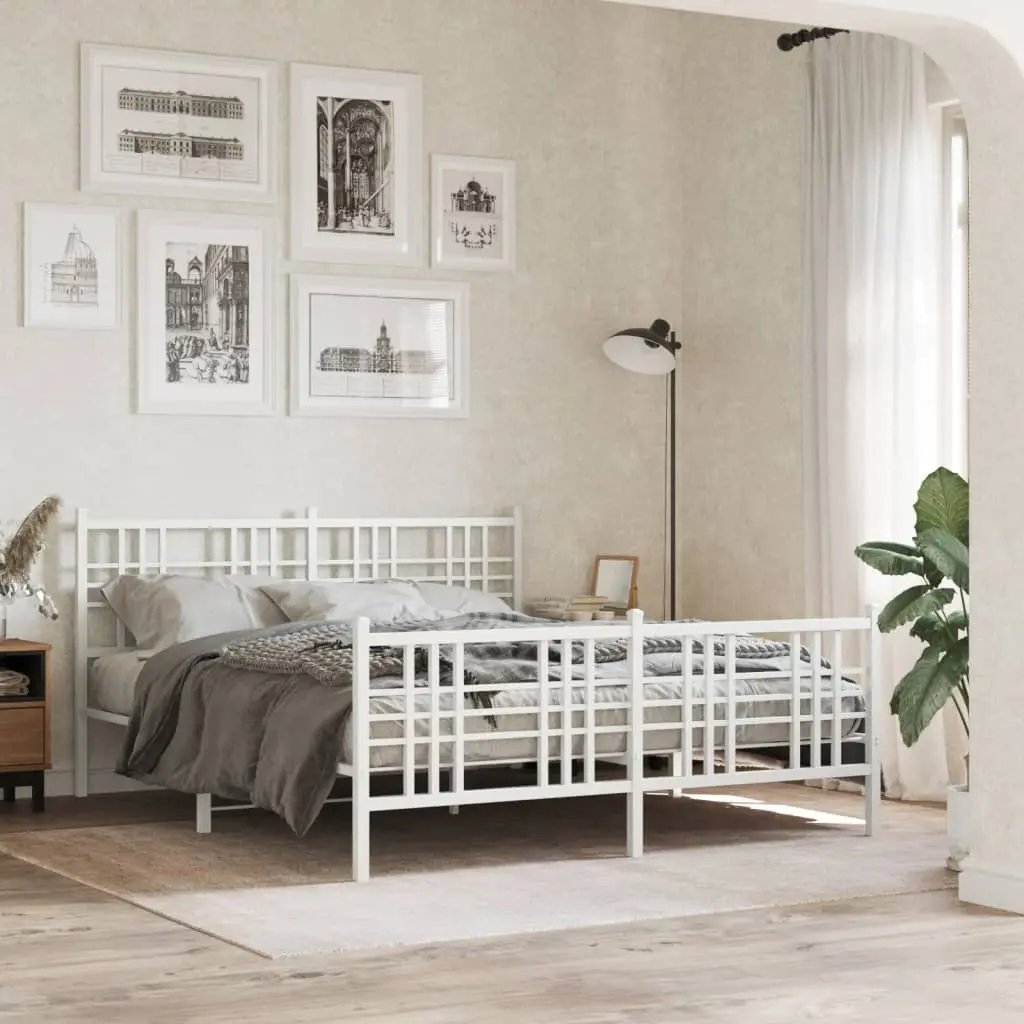 vidaXL Metal Bed Frame with Headboard and Footboard White 59.1"x78.7" VidaXL
