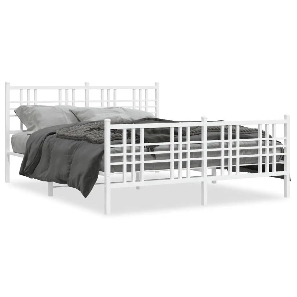 vidaXL Metal Bed Frame with Headboard and Footboard White 59.1"x78.7" VidaXL