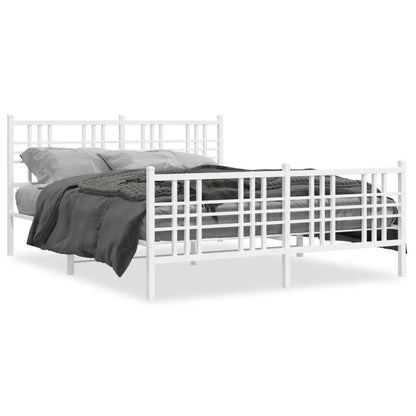 vidaXL Metal Bed Frame with Headboard and Footboard White 59.1"x78.7" VidaXL