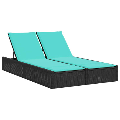 vidaXL Double Sun Lounger with Cushions Black Poly Rattan VidaXL
