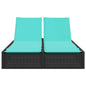 vidaXL Double Sun Lounger with Cushions Black Poly Rattan VidaXL