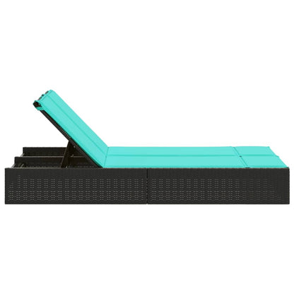 vidaXL Double Sun Lounger with Cushions Black Poly Rattan VidaXL