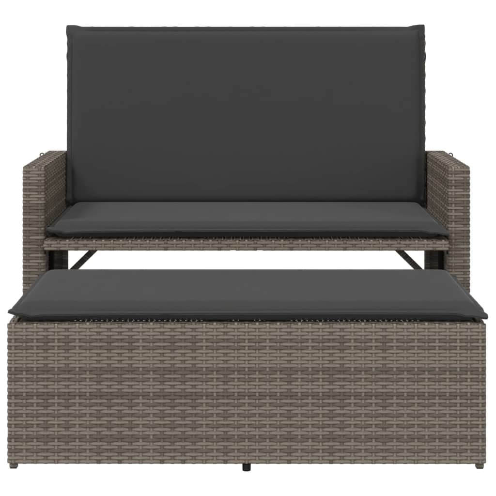 NNEVL Garden Bench with Cushions and Footstool Grey Poly Rattan-4