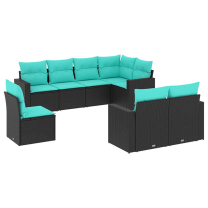 vidaXL 8 Piece Patio Sofa Set with Cushions Black Poly Rattan VidaXL
