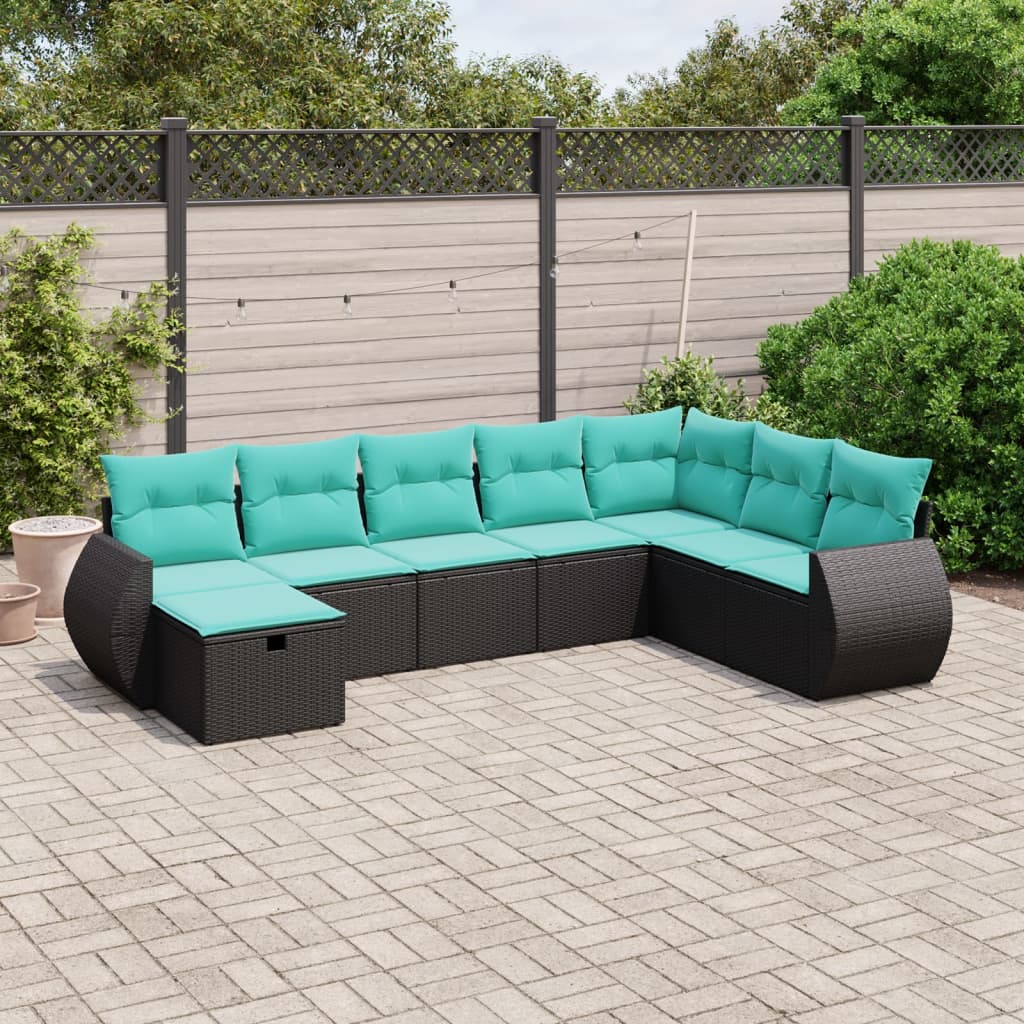 vidaXL 8 Piece Patio Sofa Set with Cushions Black Poly Rattan VidaXL