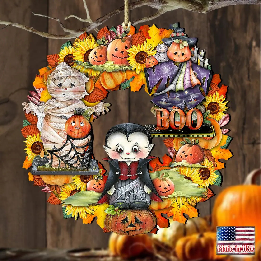 Halloween Wreath Wooden Ornaments by G. DeBrekht - Thanksgiving Halloween Decor - 8185316 G. DeBrekht