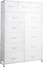 Tall Dresser for Bedroom with 13 Drawers, Storage Dresser Organizer Unit, Fabric Dresser for Bedroom, Closet, Chest of Drawers with Fabric Bins, Steel Frame, Wood Top, White-0
