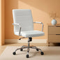 Office Desk Chair Mid-Back Leather Computer Chair Height Adjustable Ergonomic Executive Chair W/Lumbar Support Comfy Thick Padded Armrests and Seat, White ShipItFurniture