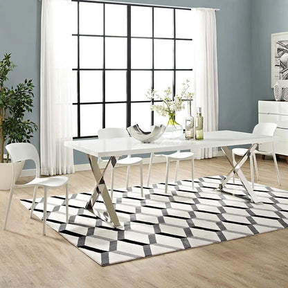 Modway Sector Modern Dining Table, White Silver-0