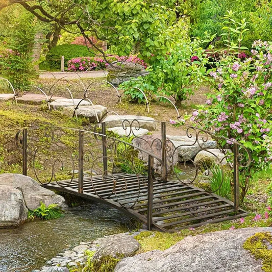 Outdoor Vintage Bronze Arch 6-ft Garden Bridge with Side-Rails FastFurnishings