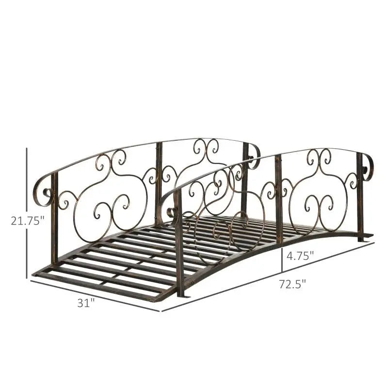 Outdoor Vintage Bronze Arch 6-ft Garden Bridge with Side-Rails FastFurnishings
