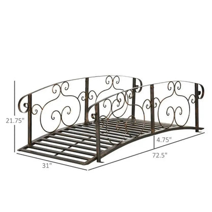 Outdoor Vintage Bronze Arch 6-ft Garden Bridge with Side-Rails FastFurnishings
