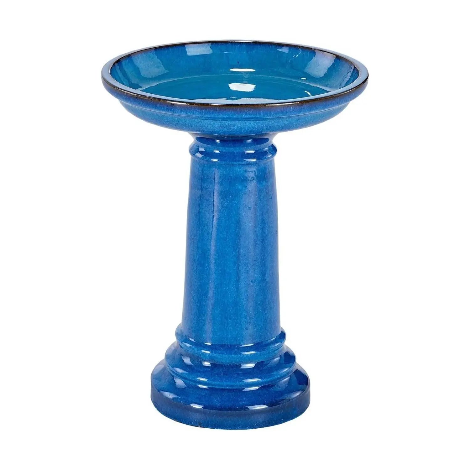 2 Gallon Blue Ceramic Traditional Outdoor Patio Garden Birdbath FastFurnishings