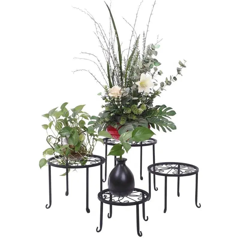 Set of 4 - Indoor Outdoor Black Metal Plant Stand FastFurnishings
