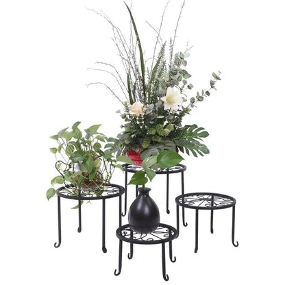 Set of 4 - Indoor Outdoor Black Metal Plant Stand FastFurnishings
