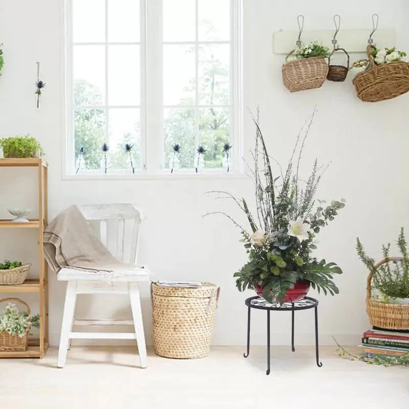 Set of 4 - Indoor Outdoor Black Metal Plant Stand FastFurnishings