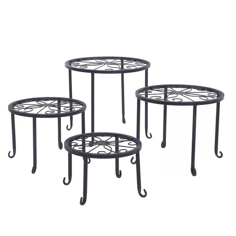 Set of 4 - Indoor Outdoor Black Metal Plant Stand FastFurnishings