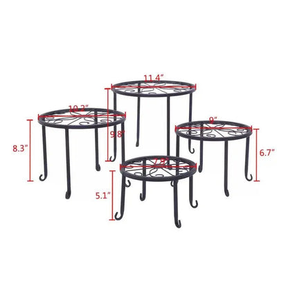 Set of 4 - Indoor Outdoor Black Metal Plant Stand FastFurnishings