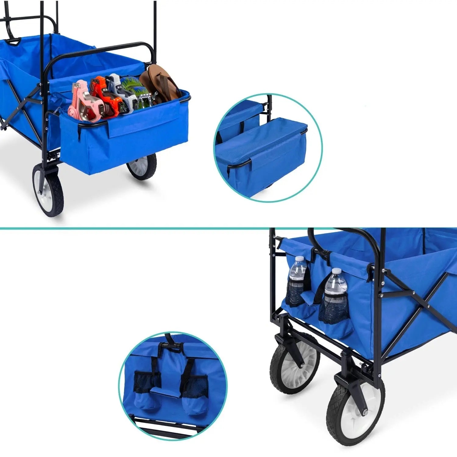 Collapsible Utility Wagon Cart Indoor/Outdoor with Canopy - Blue FastFurnishings