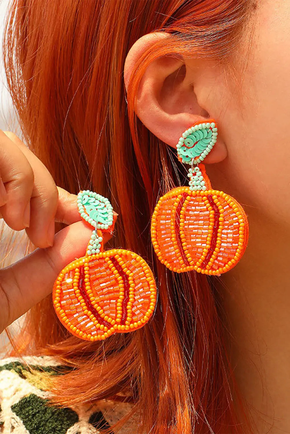 Halloween Pumpkin Earrings Threaded Pear