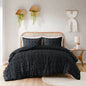 King/Cal King 3 Piece Pompom Microfiber Hypoallergenic Comforter Set in Black FastFurnishings