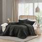King size Pre-Washed Pleated Microfiber Comforter Set in Black FastFurnishings