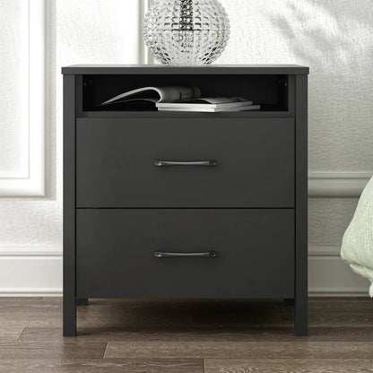 Modern 2-Drawer Nightstand Bedside Table in Black Wood Finish FastFurnishings