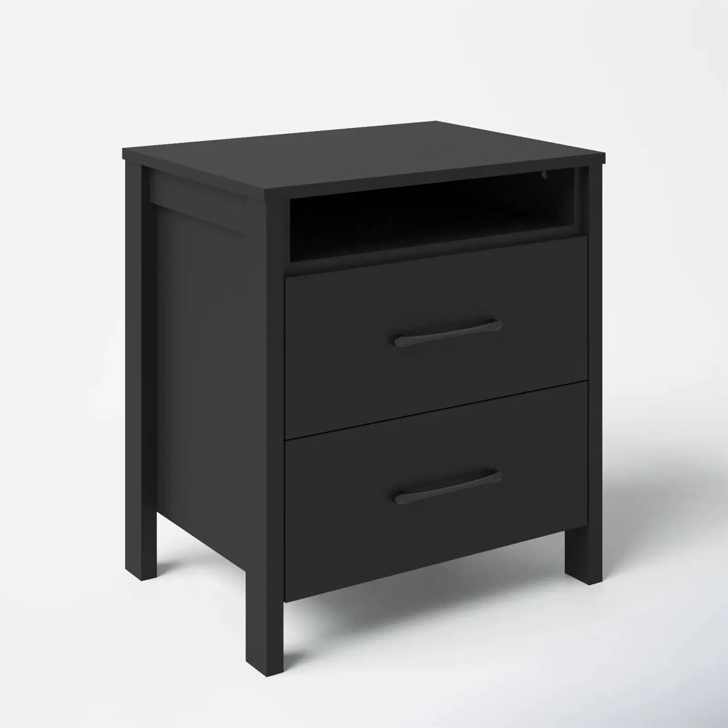 Modern 2-Drawer Nightstand Bedside Table in Black Wood Finish FastFurnishings