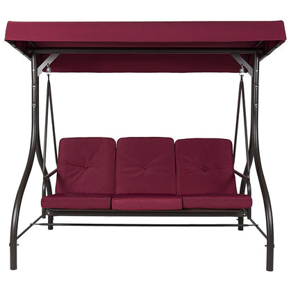 Burgundy Outdoor Patio Deck Porch Canopy Swing with Cushions FastFurnishings