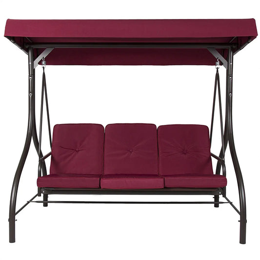 Burgundy Outdoor Patio Deck Porch Canopy Swing with Cushions FastFurnishings